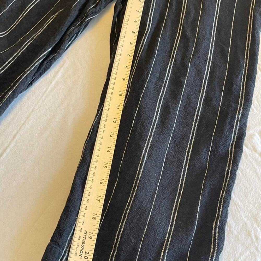 Wide Leg Sleeveless Linen Blend Pinstripe Black and White Jumpsuit - Picture 4 of 8